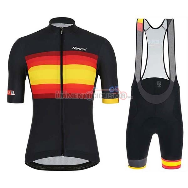 Abbigliamento Ciclismo Spagna Manica Corta 2019 Nero Rosso Giallo